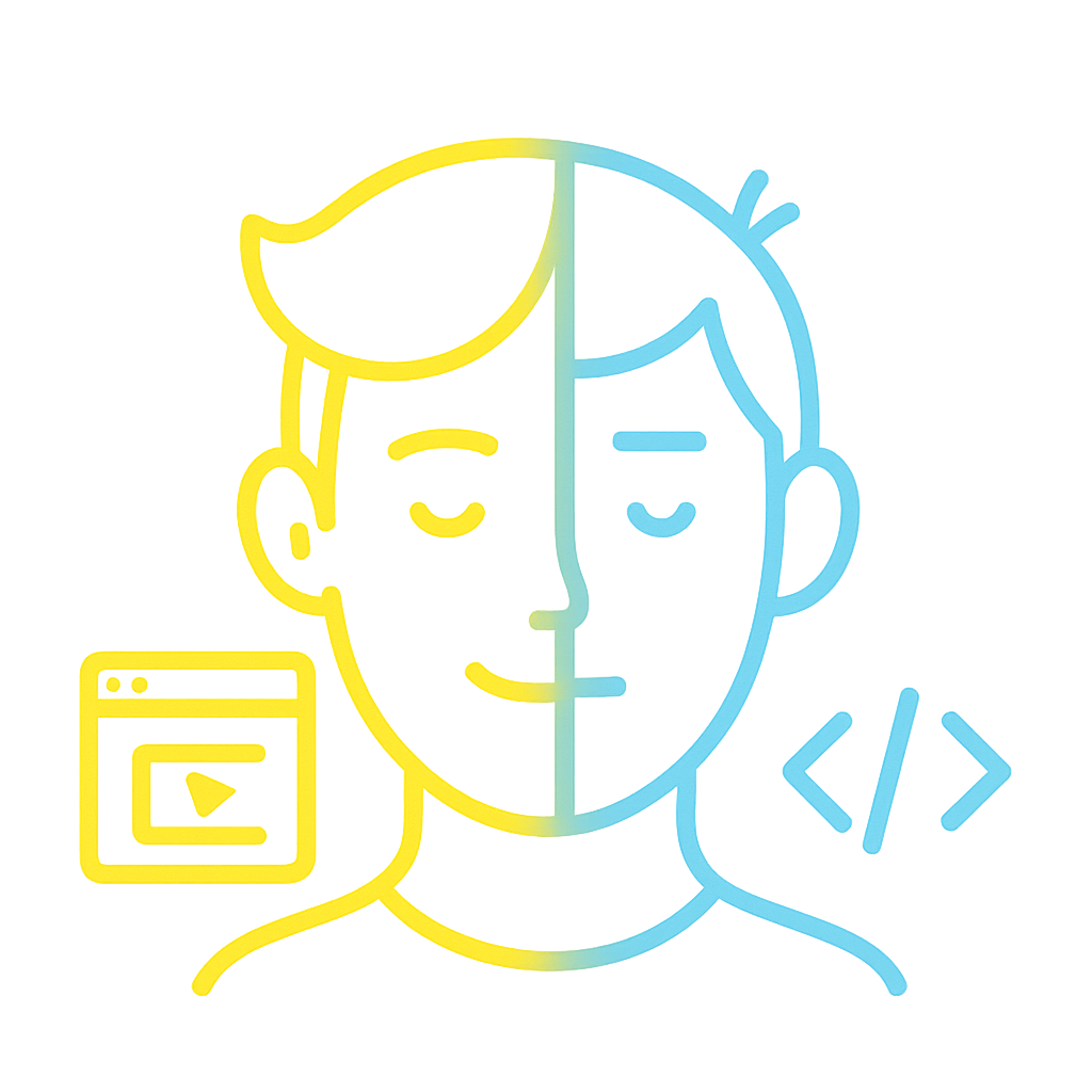 Designer-Developer split visualization showing design and development skills